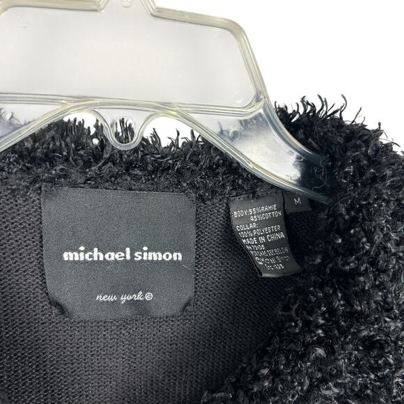 Michael Simon Long Sleeve Y2K Vintage Black Collared Fringe Cardigan Sweater M - Picture 4 of 5